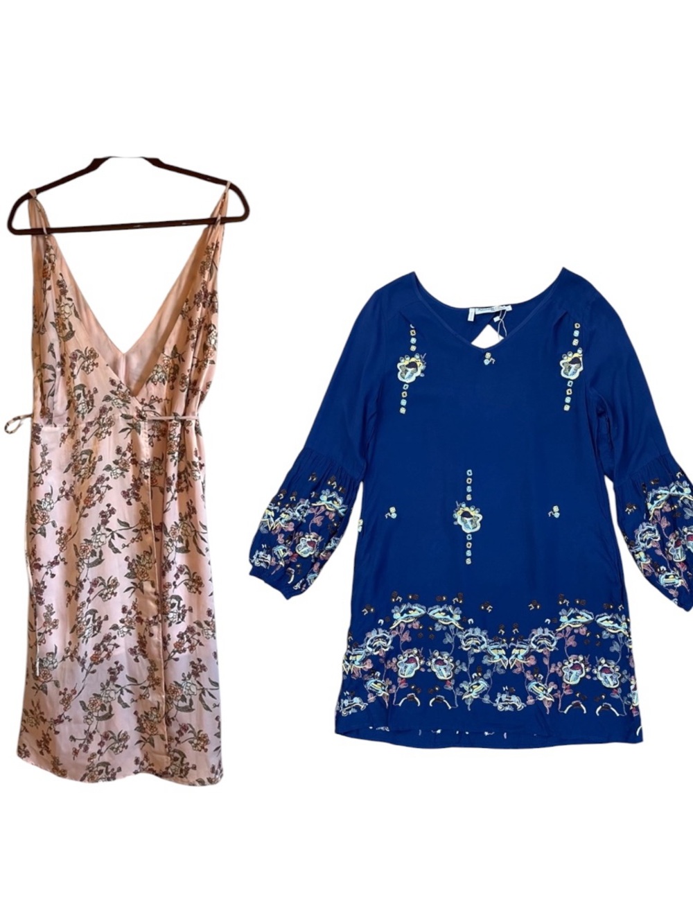 Lumiere Floral Boho Dress Angela Large Blue Pink Embroidered Hippie Bundle